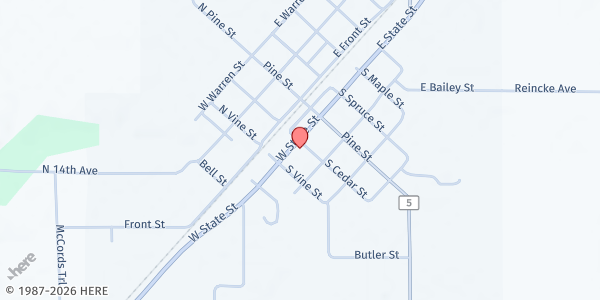 Map showing Irving Food Pantry - Open Arms Fellowship Church at 103 Cedar St., Irving, IL