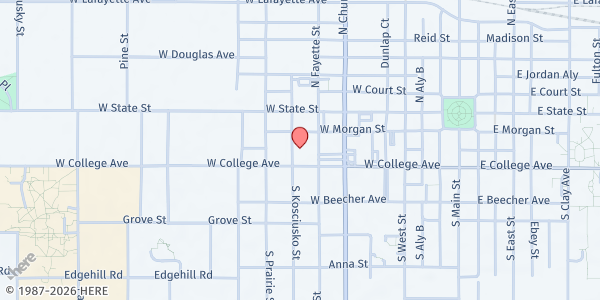Map showing Jacksonville Congregational United Church of Christ at 520 W. College Ave., Jacksonville, IL