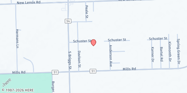 Map showing Faith Bible Church at 1600 Schuster Ave, Joliet, IL