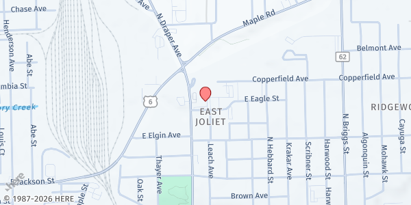 Map showing Joliet VA Clinic at 1201 Eagle Street, Joliet, IL