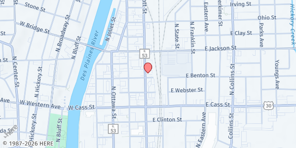 Map showing Spanish Community Center at 55 W Benton Street, Joliet, IL