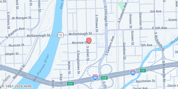 Map showing Warren-Sharpe Community Center at 454 S Joliet Street, Joliet, IL