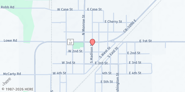 Map showing Neighborhood Pantry at 244 S. Madison St., Kinmundy, IL