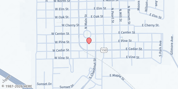 Map showing First United Presbyterian Church at 101 E Pine St, Le Roy, IL
