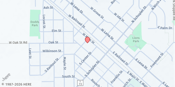 Map showing Lena-Winslow Food Pantry at 130 1/2 Main Street, Lena, IL