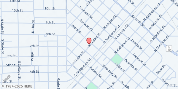 Map showing Lincoln Logan Food Pantry at 125 N Logan St, Lincoln, IL