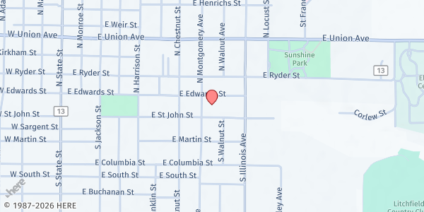 Map showing Litchfield Food Pantry at 100-152 N. Montgomery Ave., Litchfield, IL