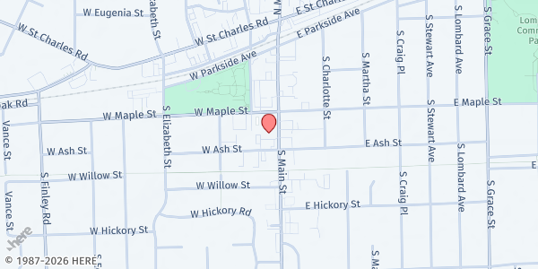 Map showing Community Table-1St Ch Lombard at 220 S. Main Street, Lombard, IL