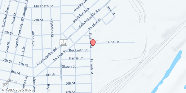 Map showing Soup-n-Share Outreach Program Main Location at 1 Caine Dr., Madison, IL