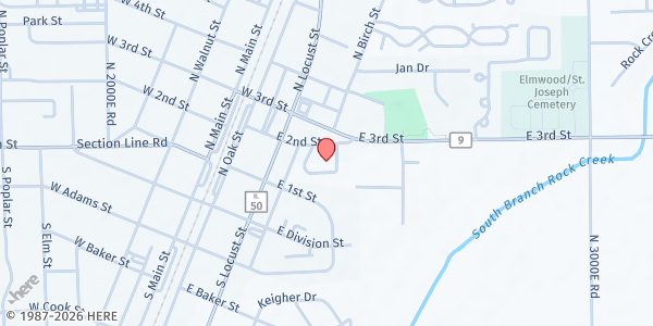Map showing Manteno Food Pantry at 205 N. Locust (Rt.50), Manteno, IL