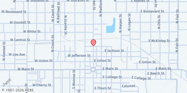 Map showing Marion Ministerial Alliance Food Pantry at 103 East Calvert, Marion, IL