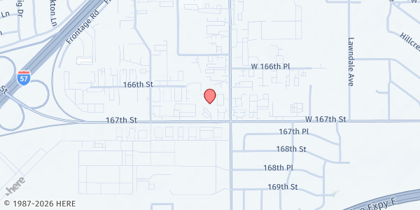 Map showing Grace MBC at 16650 Crawford Ave, Markham, IL