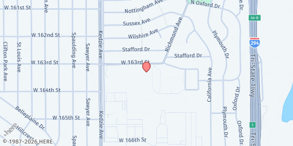 Map showing Prairie Hills Elementary School District 144 at 3015 W 163rd St, Markham, IL
