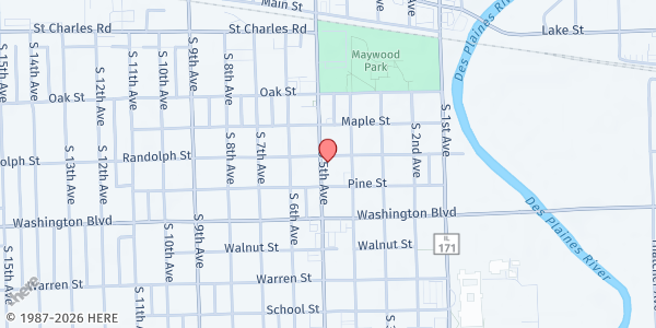 Map showing C.T. Baker Performing Arts Center at 401 S 5th Ave, Maywood, IL