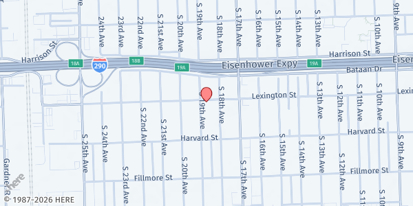 Map showing Maywood Community SDA Church at 1901 S 19th Ave, Maywood, IL