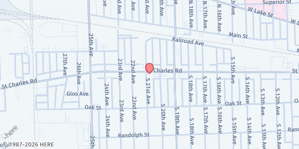Map showing Miracle Revival Cathedral at 2010 St Charles Rd, Maywood, IL