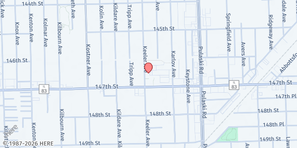 Map showing Society of St Vincent DePaul at 14641 S Keeler Ave, Midlothian, IL