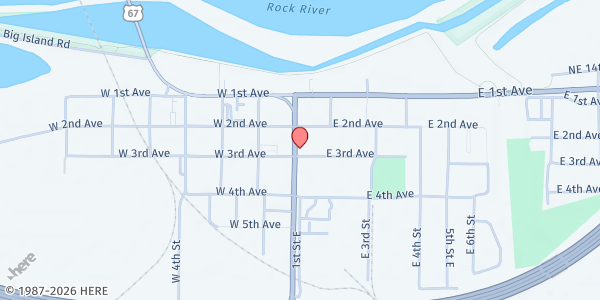 Map showing Milan Christian Food Pantry at 225 1st Street East, Milan, IL