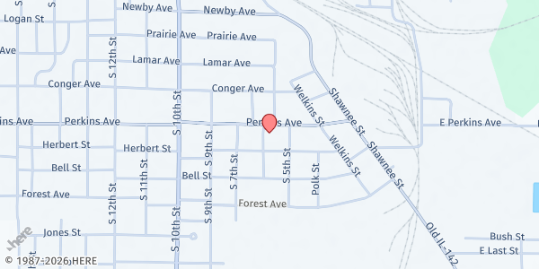 Map showing Hope's Entourage Inc. - Mt Vernon at 521 Perkins Ave., Mt Vernon, IL