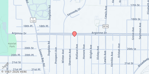 Map showing Mount Sinai Baptist Church Food Pantry at 2401 Argonne Drive, North Chicago, IL