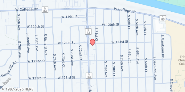 Map showing Palos UMC at 12101 S Harlem Ave, Palos Heights, IL