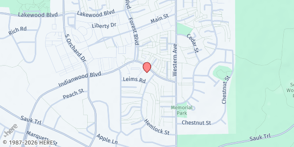 Map showing Catholic Charities - Park Forest at 10 Hemlock St, Park Forest, IL