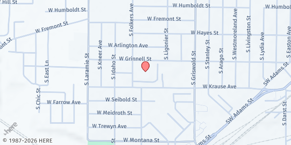Map showing Harrison Community Learning Center Little Free Pantry at 2727 West Krause Avenue, Peoria, IL