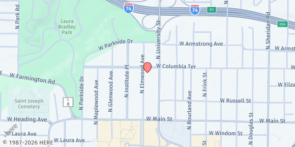 Map showing Jerry Colgan Memorial FP at 1316 W. Columbia Terrace, Peoria, IL