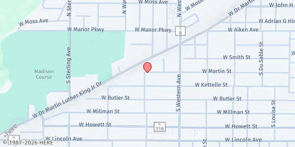Map showing Mt. Zion Baptist Church at 304 S Madison Park Ter, Peoria, IL