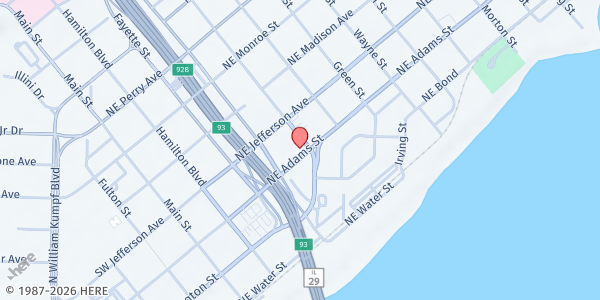 Map showing Salvation Army Family Services - Peoria at 417 NE Adams St., Peoria, IL