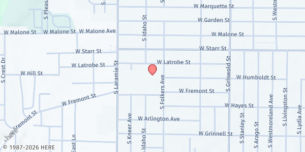 Map showing Trewyn School Little Free Pantry at 1419 S. Folkers Ave., Peoria, IL