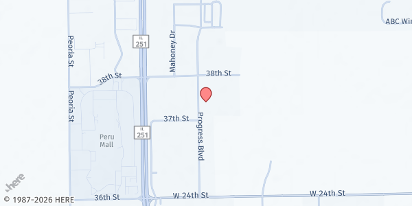 Map showing Illinois Valley Food Pantry at 4133 Progress Blvd, Peru, IL