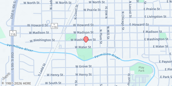 Map showing The Salvation Army - Pontiac at 112 N. Division St., Pontiac, IL