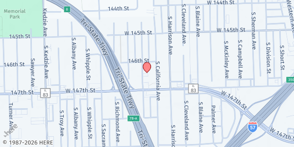 Map showing Abounding Life COGIC at 14615 S Mozart Ave, Posen, IL