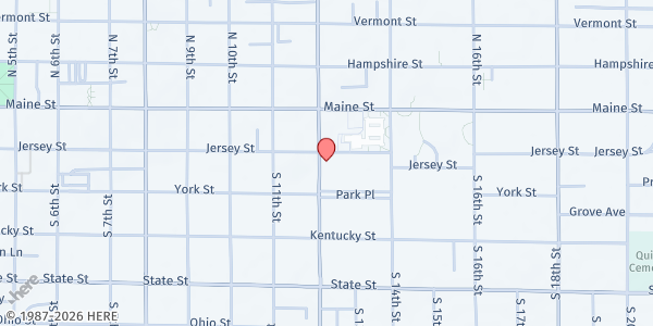 Map showing Luther Memorial Food Pantry at 1210 Jersey St, Quincy, IL