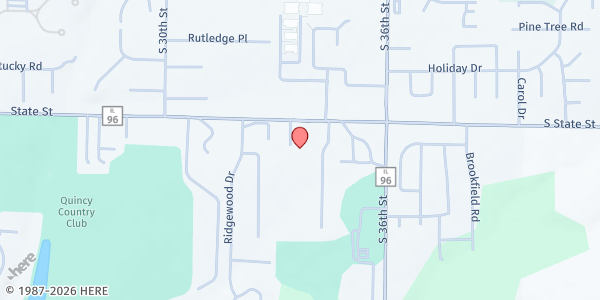 Map showing Lutheran Church of St. John at 3340 State Street, Quincy, IL