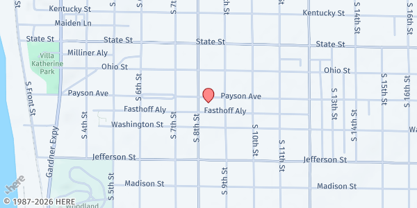 Map showing Parsons Youth Center Blessing Box at 812 Payson Ave., Quincy, IL
