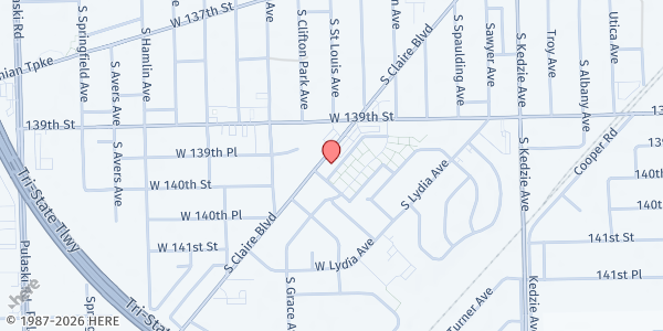 Map showing Good Shepherd Lutheran Church at 13939 Claire Blvd, Robbins, IL