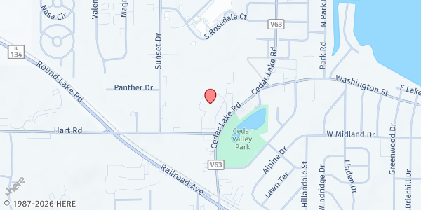 Map showing John T Magee Middle School at 500 N Cedar Lake Road, Round Lake, IL