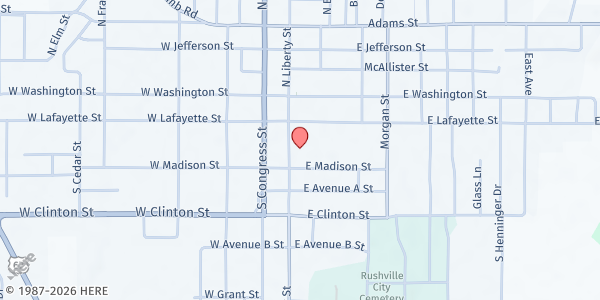 Map showing Schuyler County Food Basket at 127 S Liberty St, Rushville, IL