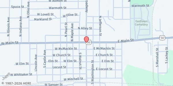 Map showing Salem Grace Nazarene at 1900 N. Broadway, Salem, IL