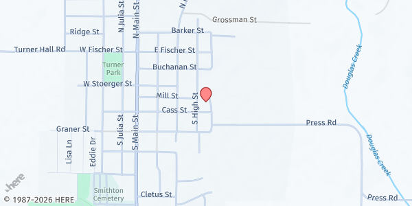 Map showing Smithton Food Pantry at 103 S. East St., Smithton, IL