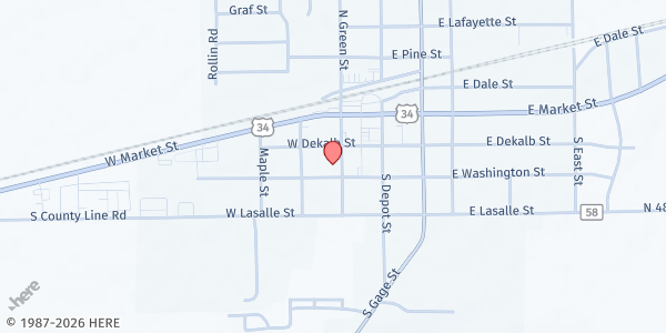 Map showing Our Sharing Food Pantry at 235 S Green Street, Somonauk, IL