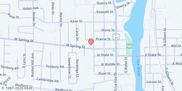 Map showing South Elgin Food Pantry at 400 W Spring St, South Elgin, IL