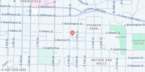 Map showing Contact Ministries at 1100 E Adams, Springfield, IL