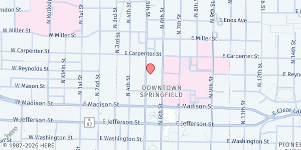 Map showing St. John's Breadline at 430 N. 5th St., Springfield, IL