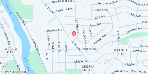 Map showing Salvation Army St. Charles at 1710 S. 7th Avenue, St. Charles, IL