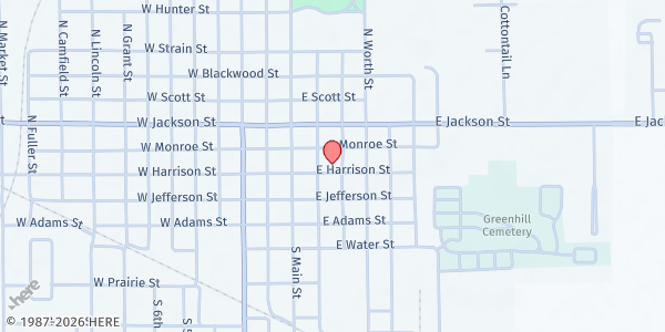 Map showing CEFS Moultrie County Outreach Office at 114 E. Harrison St., Sullivan, IL