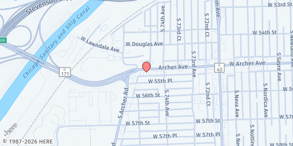 Map showing Summit Community Center at 7437 Archer Avenue, Summit, IL