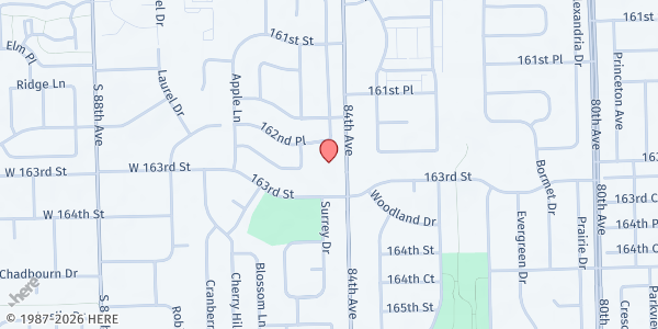 Map showing Anointed Word International Ministries at 16250 84th Ave, Tinley Park, IL